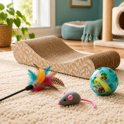 Cat Toys — Wand toys, puzzle feeders, scratchers, and tunnels for busy indoor cats.