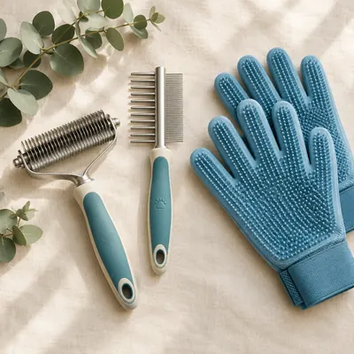 Grooming Tools — Deshedding brushes, dematting combs, and gloves that make coat care quick.